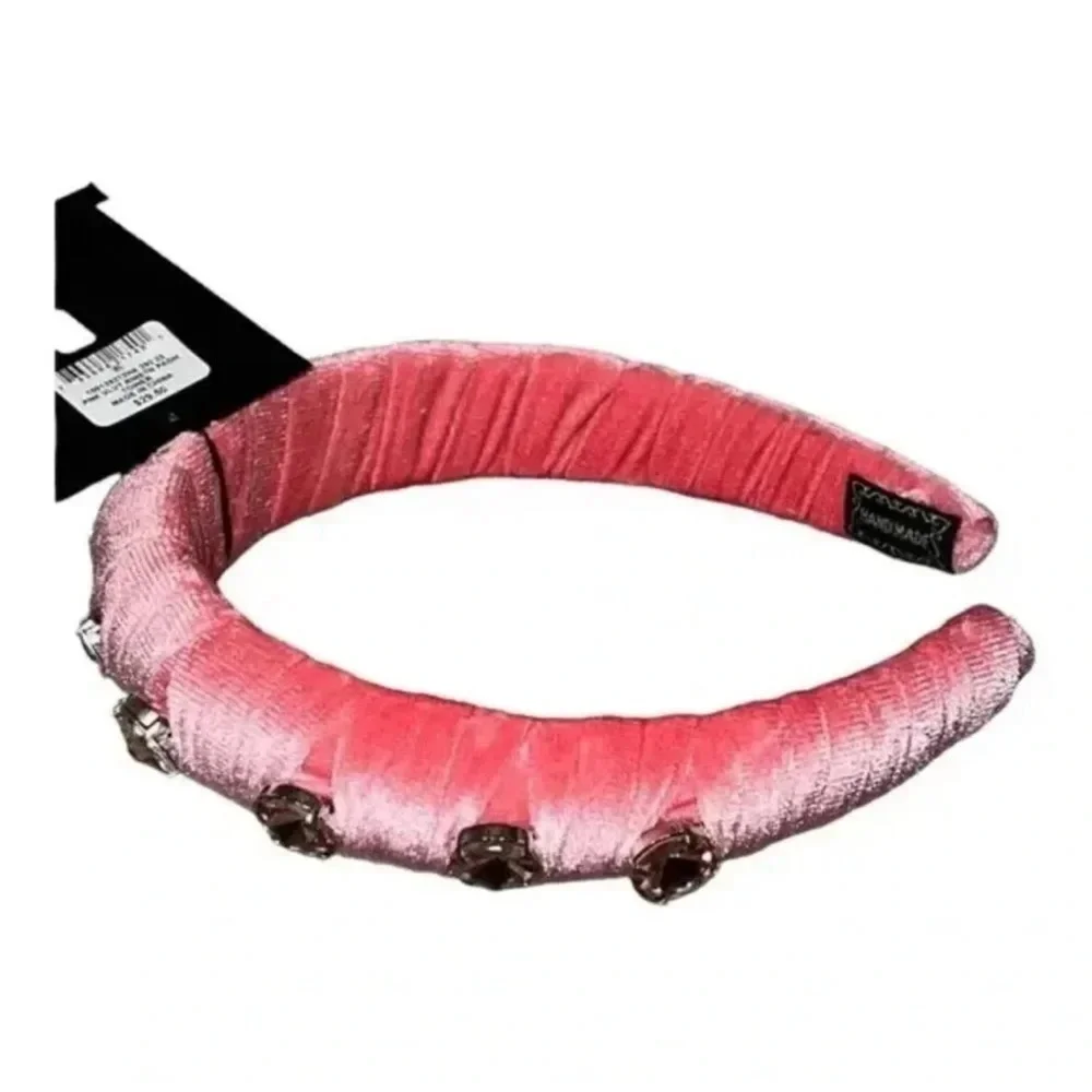 Velvet Pink Silver-Tone Rhinestone Studded Headband NWT